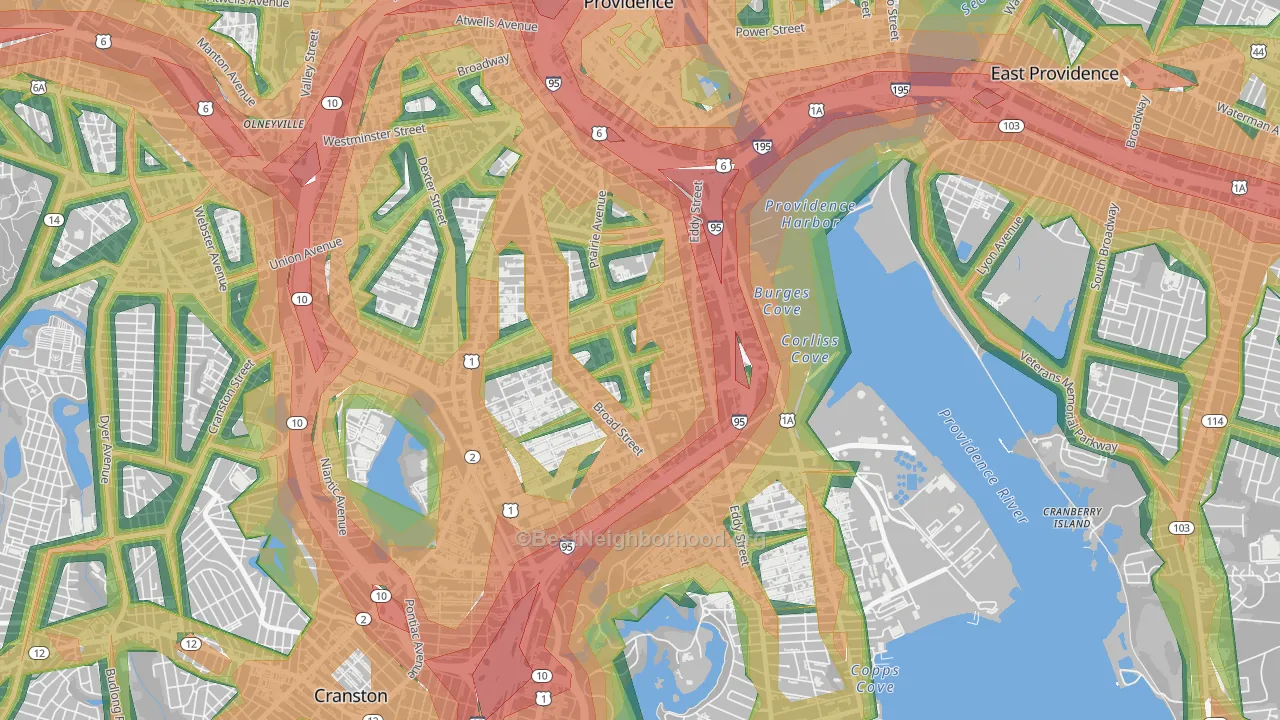 Lower South Providence, Providence, RI Map of Noise Levels in Lower South Providence