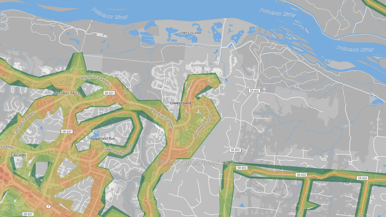Lowes Island, VA Map of Noise Levels in Lowes Island