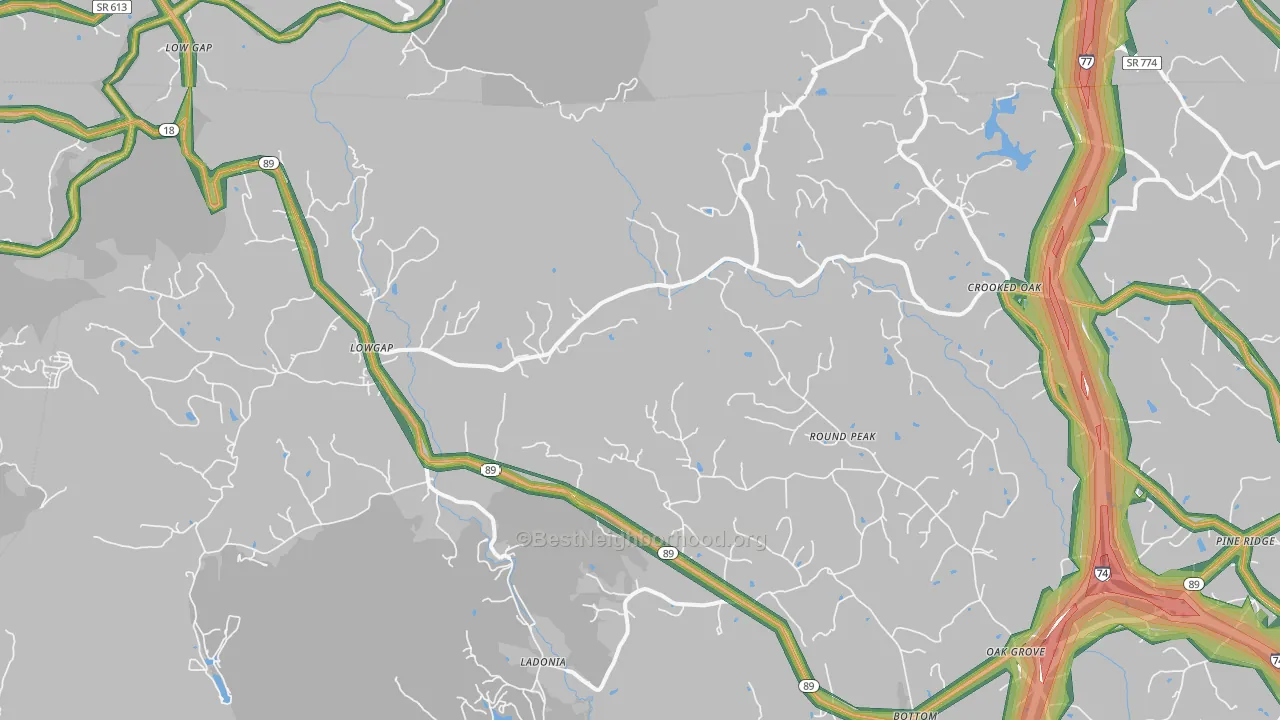 Lowgap, NC Map of Noise Levels in Lowgap