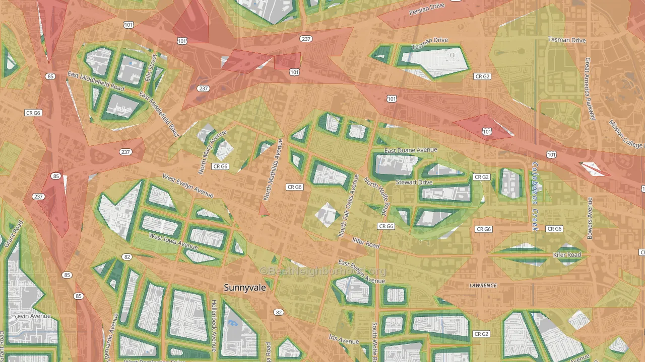 Lowlanders, Sunnyvale, CA Map of Noise Levels in Lowlanders