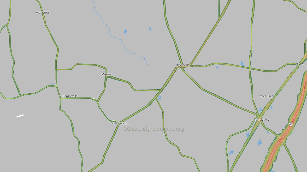 Lowndes County, AL Map of Noise Levels in Lowndes County
