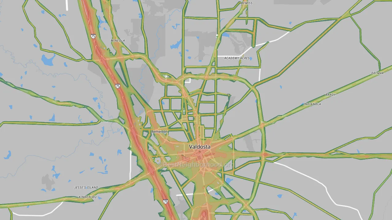 Lowndes County, GA Map of Noise Levels in Lowndes County