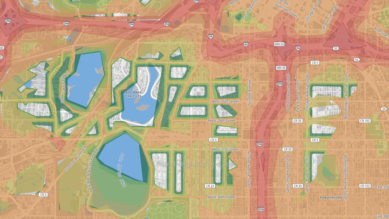 Lowry Hill East, Minneapolis, MN Map of Noise Levels in Lowry Hill East