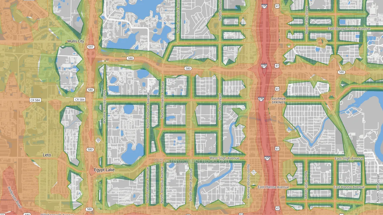 Lowry Park Central, Tampa, FL Map of Noise Levels in Lowry Park Central