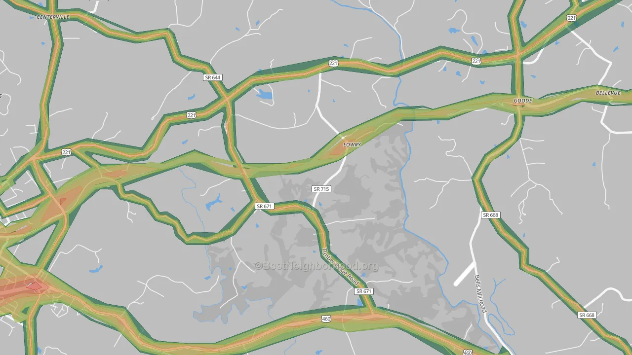 Lowry, VA Map of Noise Levels in Lowry