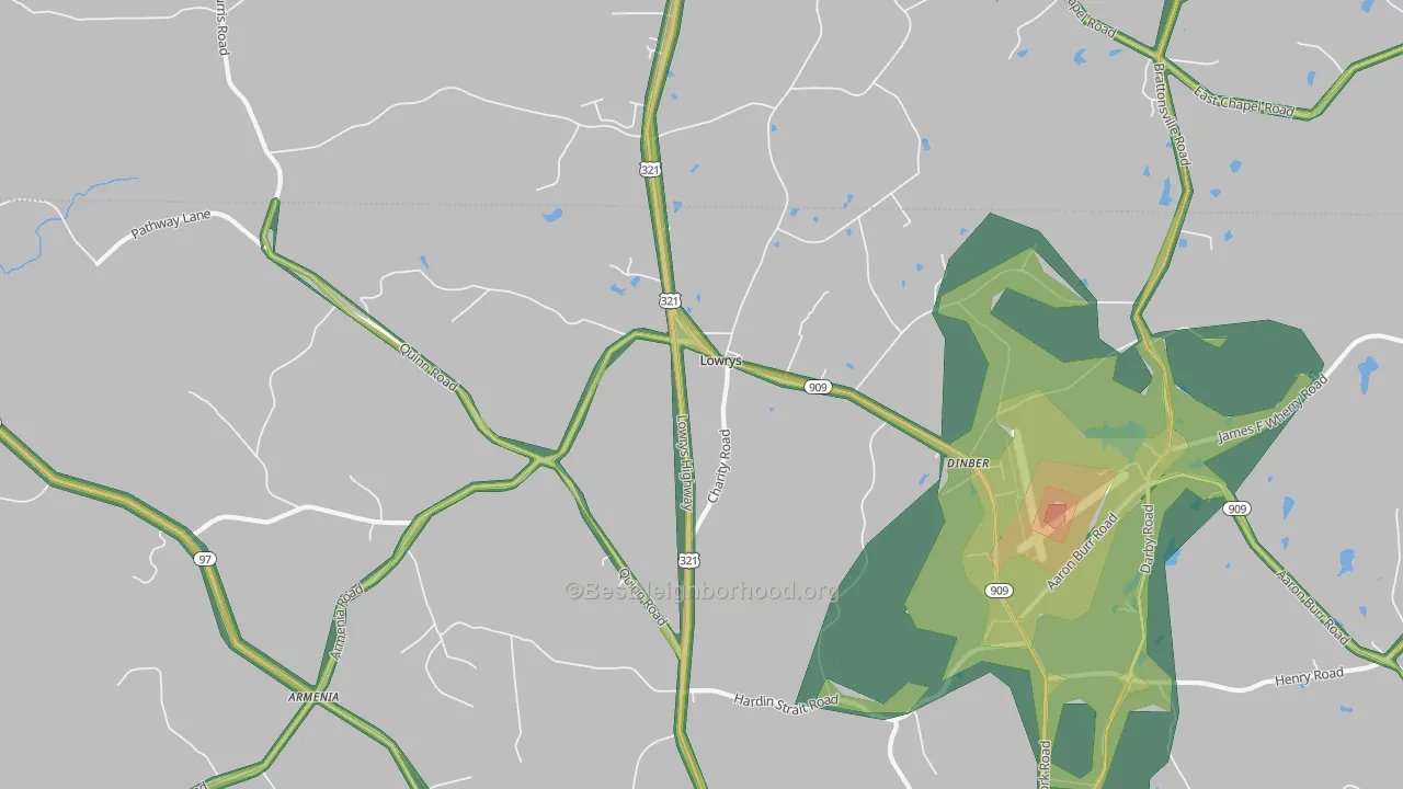 Lowrys, SC Map of Noise Levels in Lowrys