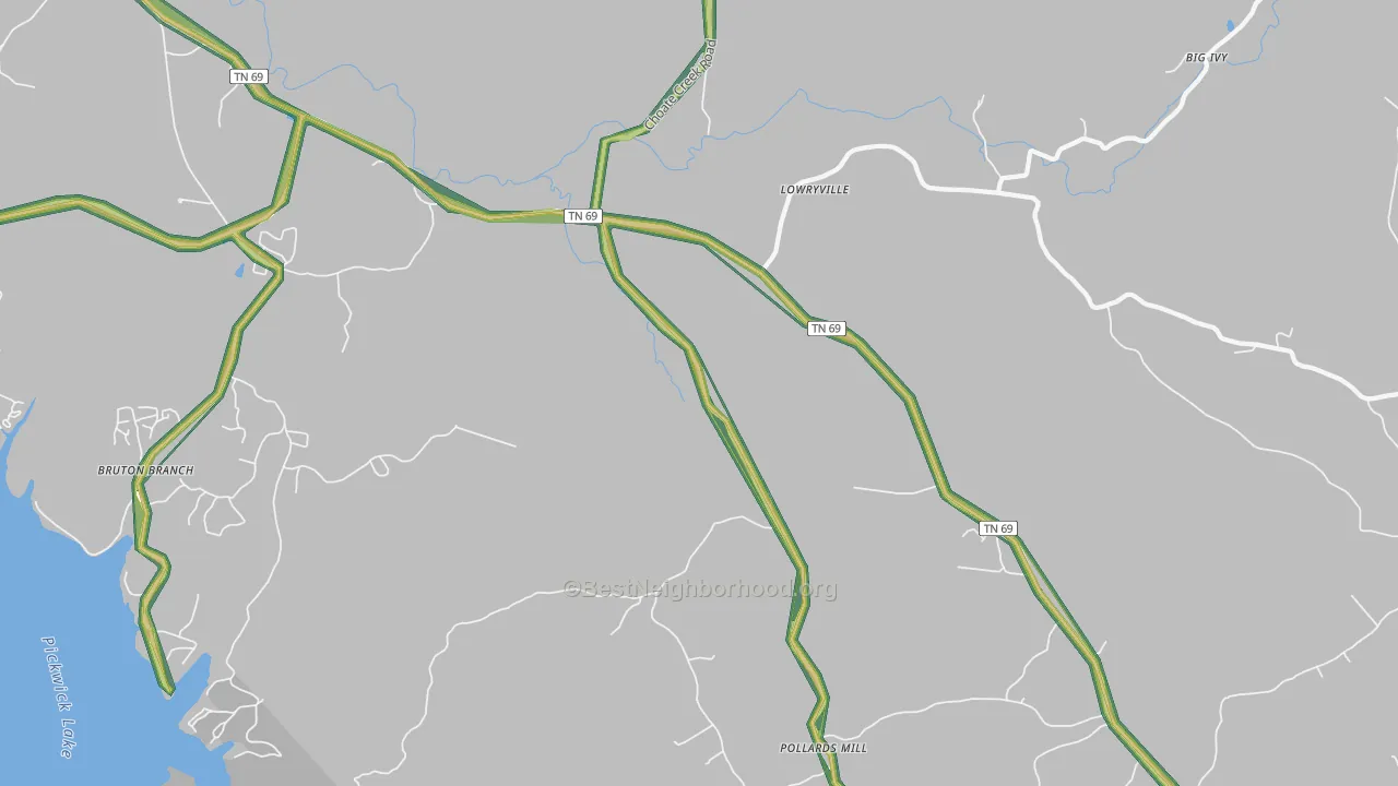 Lowryville, TN Map of Noise Levels in Lowryville