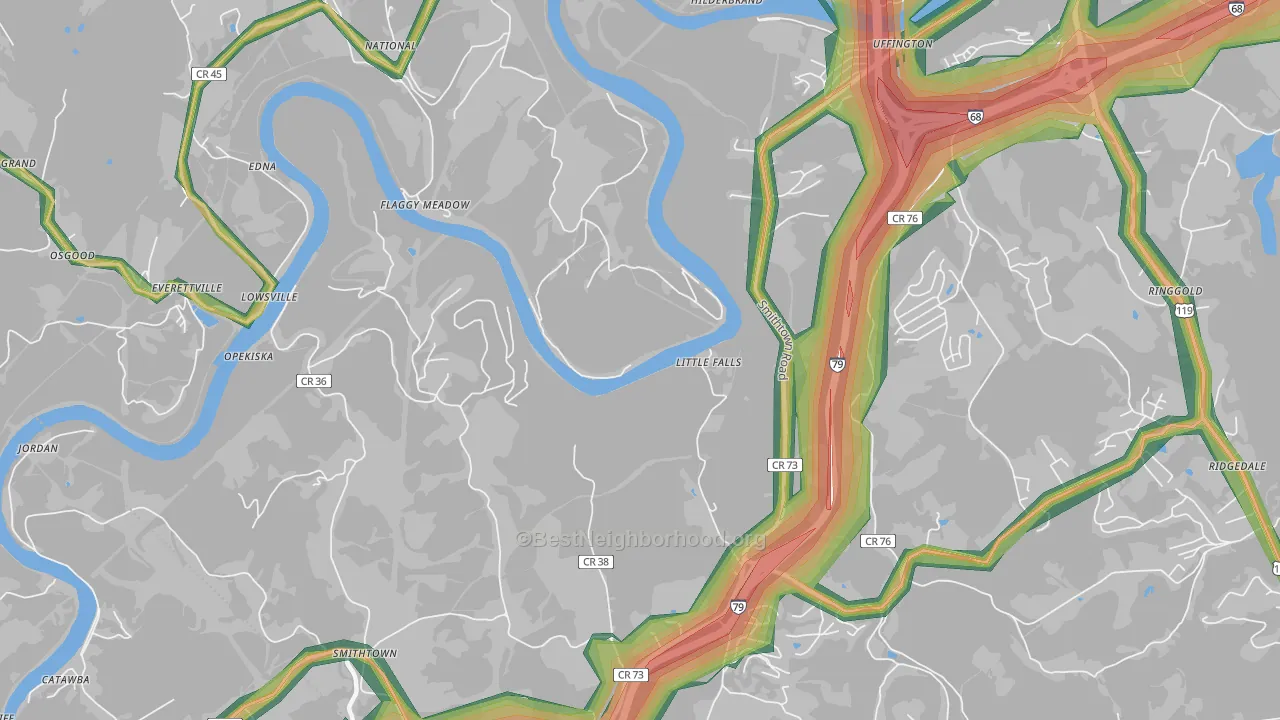 Lowsville, WV Map of Noise Levels in Lowsville