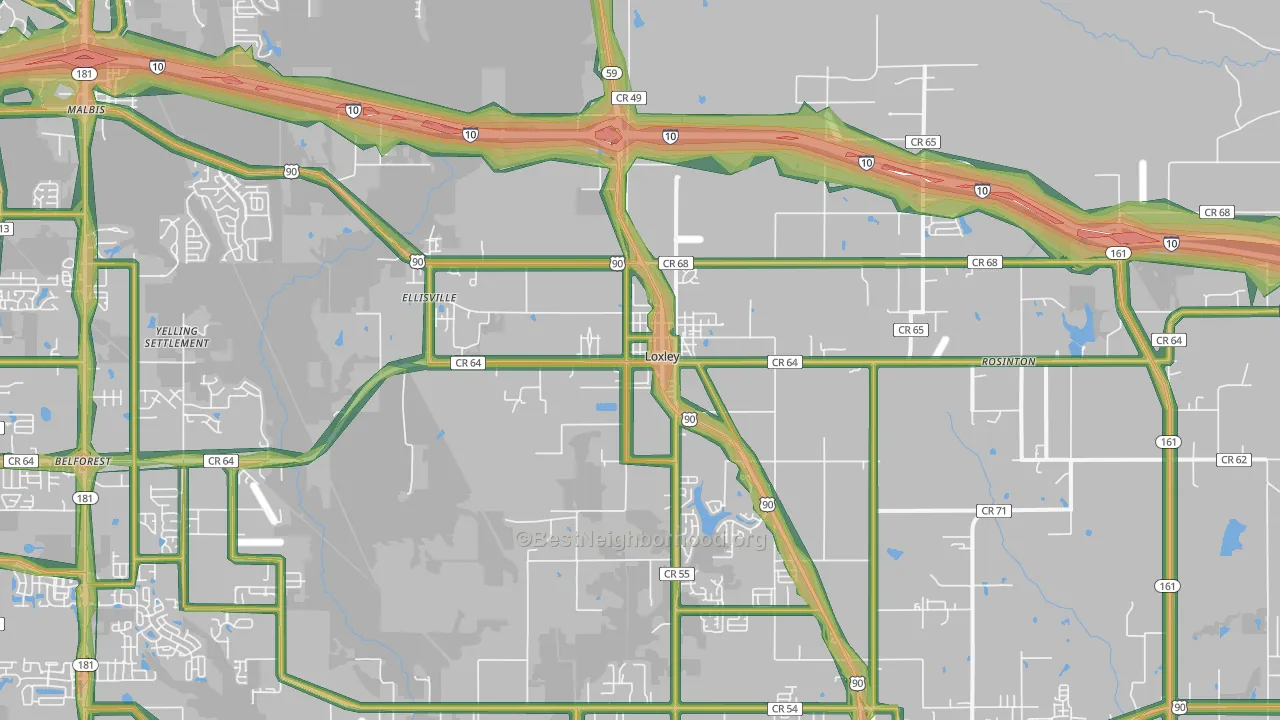 Loxley, AL Map of Noise Levels in Loxley