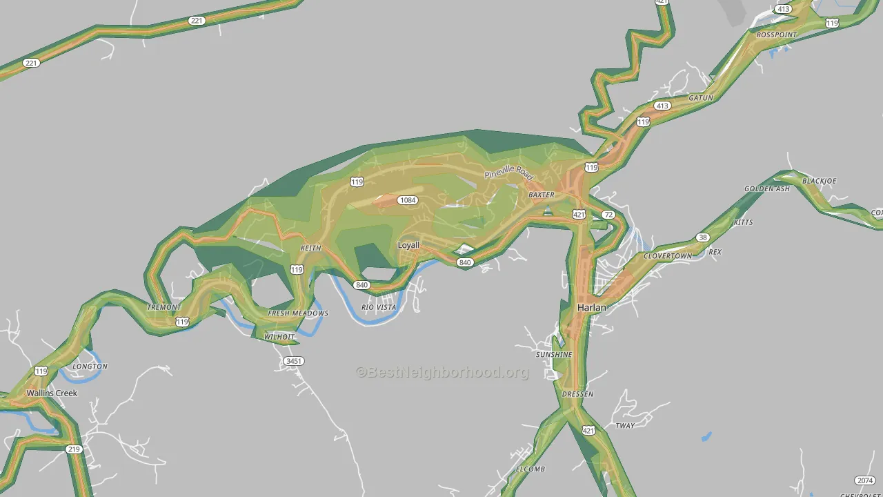 Loyall, KY Map of Noise Levels in Loyall