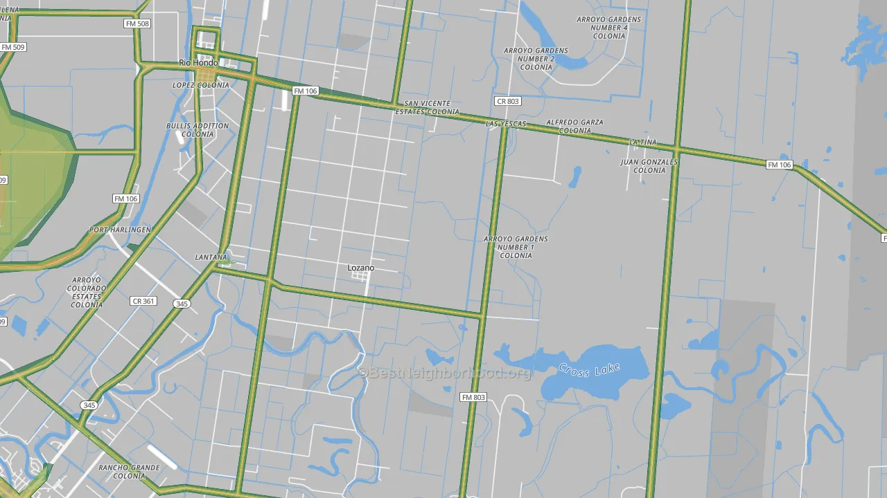 Lozano, TX Map of Noise Levels in Lozano