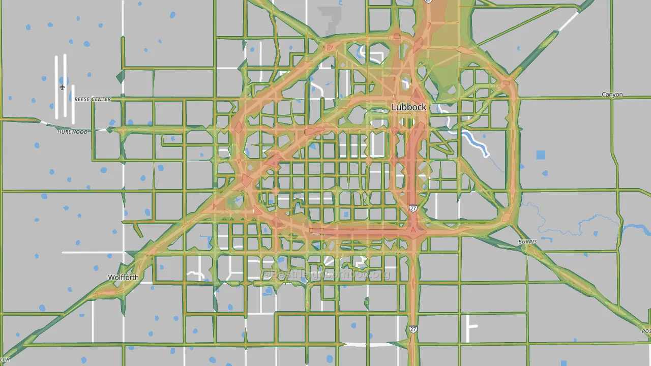Lubbock County, TX Map of Noise Levels in Lubbock County