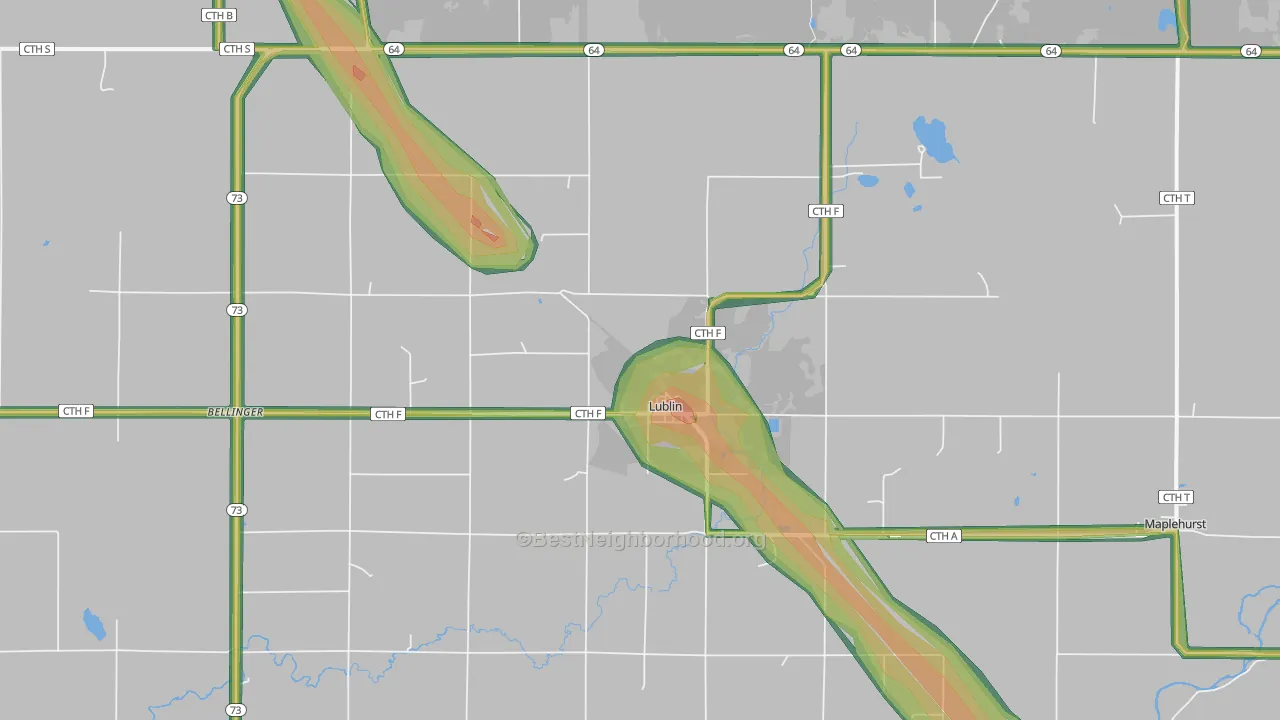 Lublin, WI Map of Noise Levels in Lublin