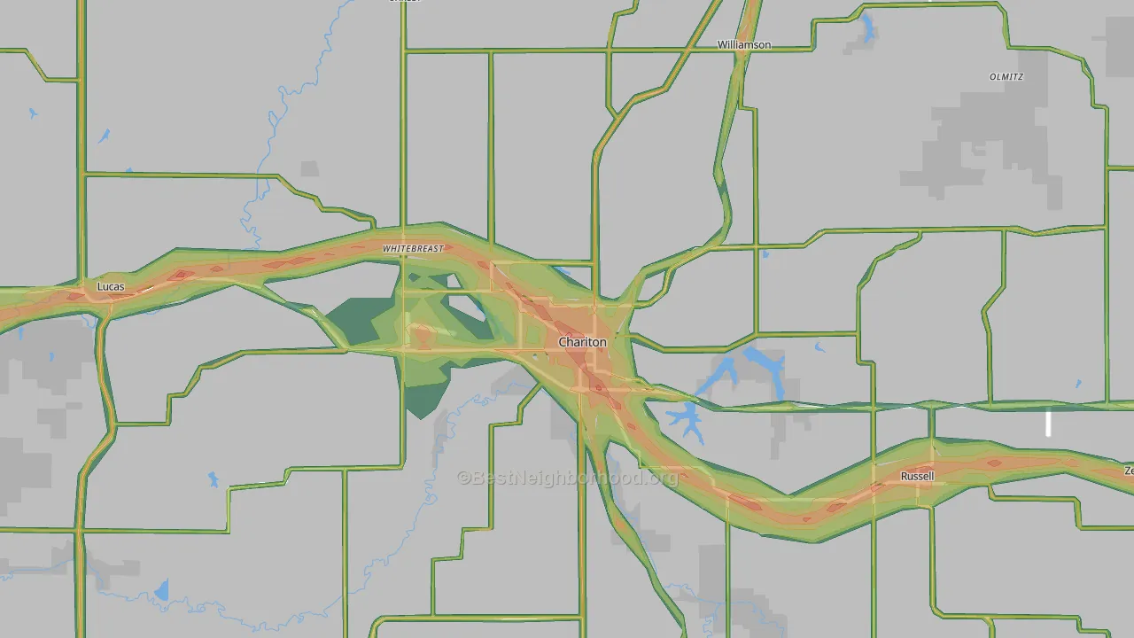 Lucas County, IA Map of Noise Levels in Lucas County