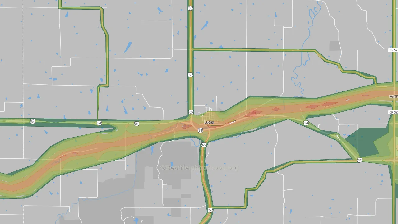 Lucas, IA Map of Noise Levels in Lucas