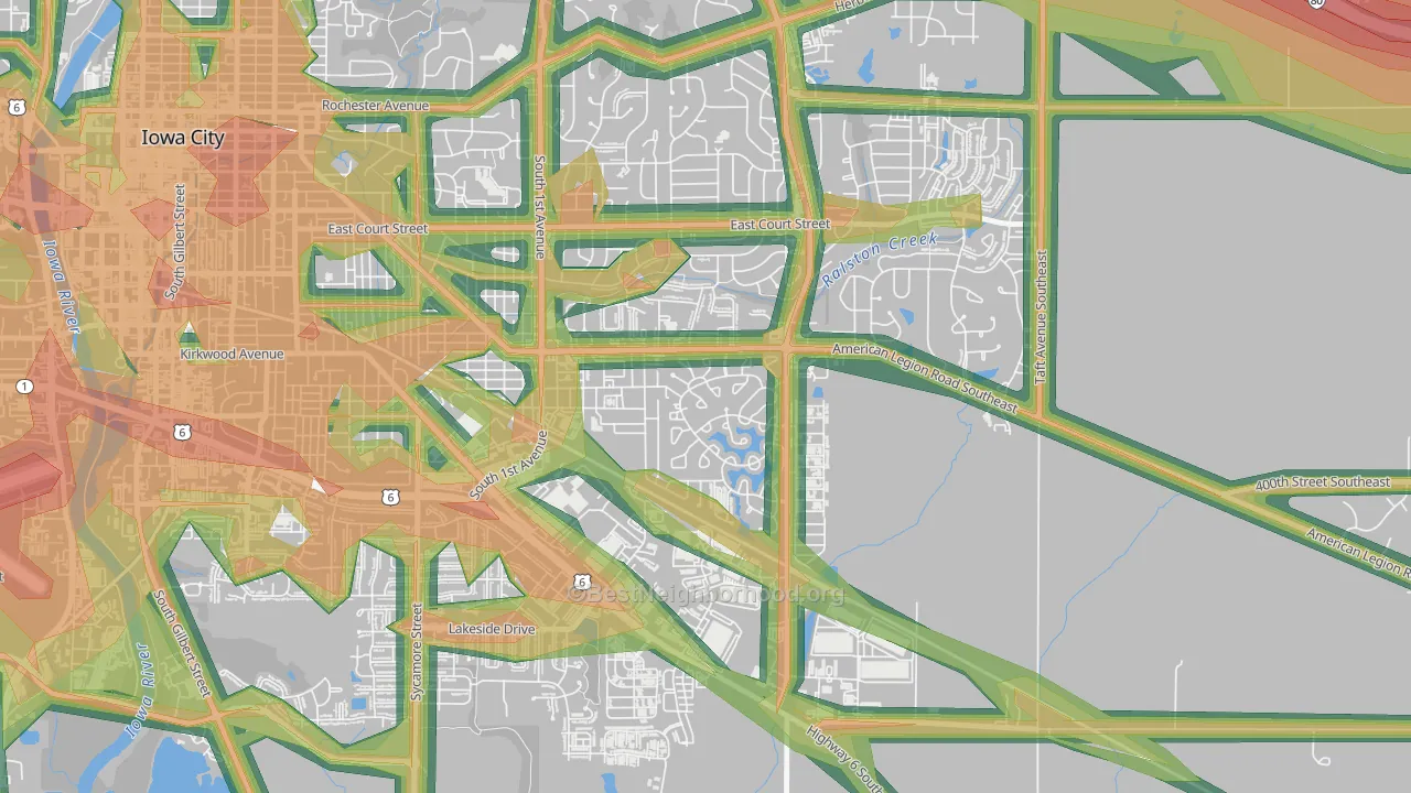 Lucas, Iowa City, IA Map of Noise Levels in Lucas
