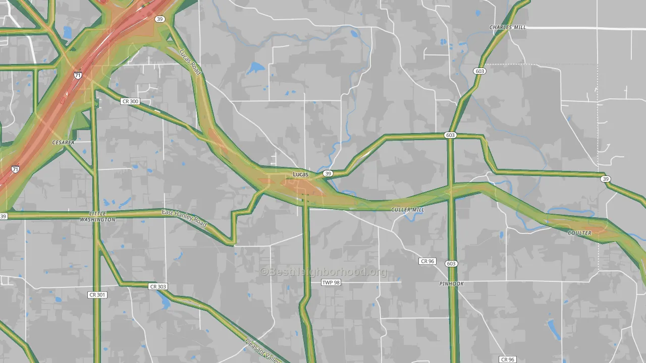 Lucas, OH Map of Noise Levels in Lucas