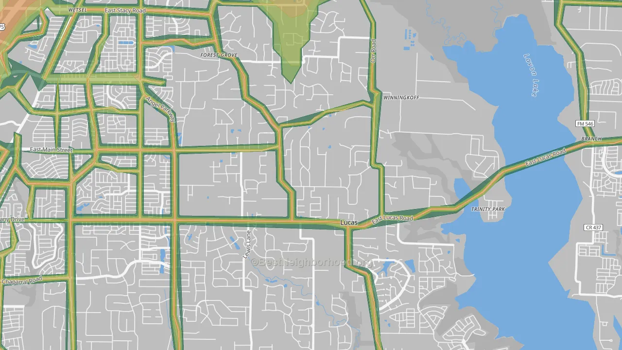 Lucas, TX Map of Noise Levels in Lucas