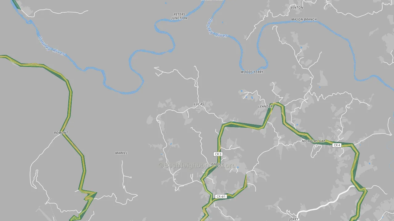 Lucas, WV Map of Noise Levels in Lucas