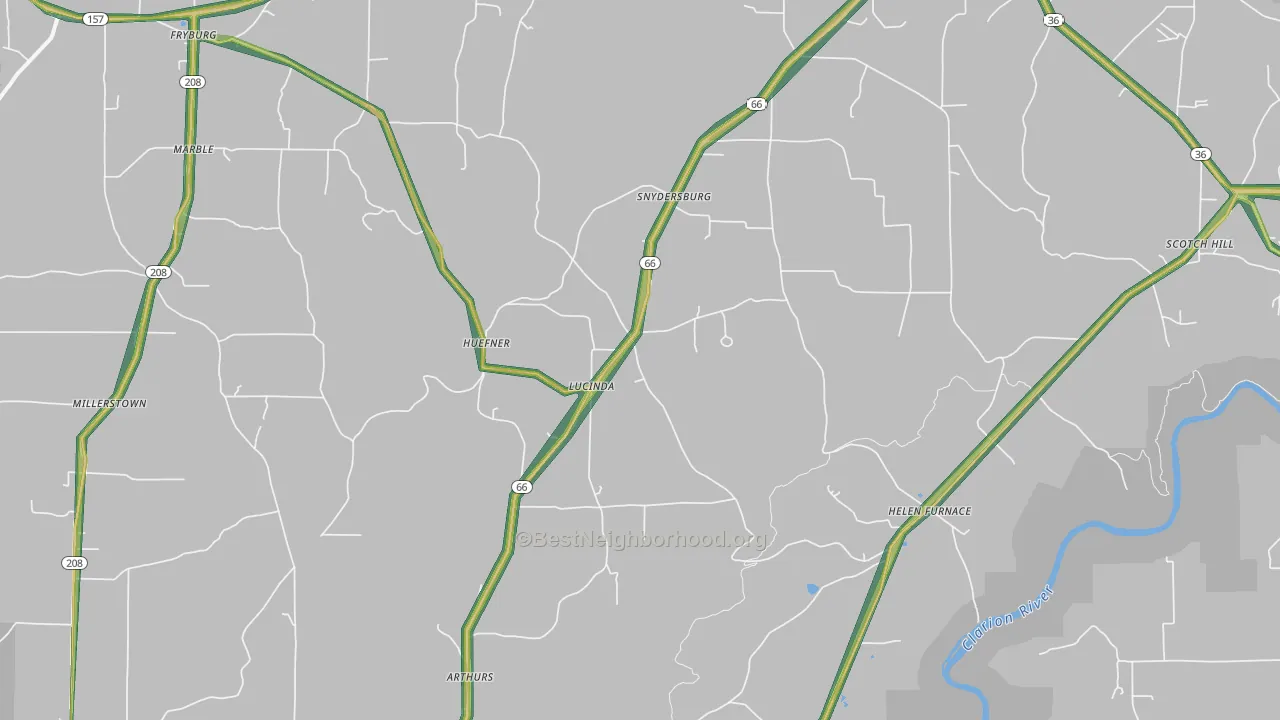 Lucinda, PA Map of Noise Levels in Lucinda