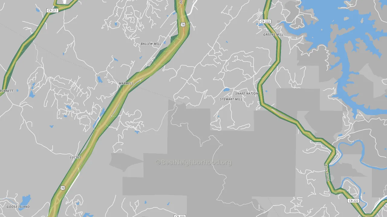 Lucius, GA Map of Noise Levels in Lucius