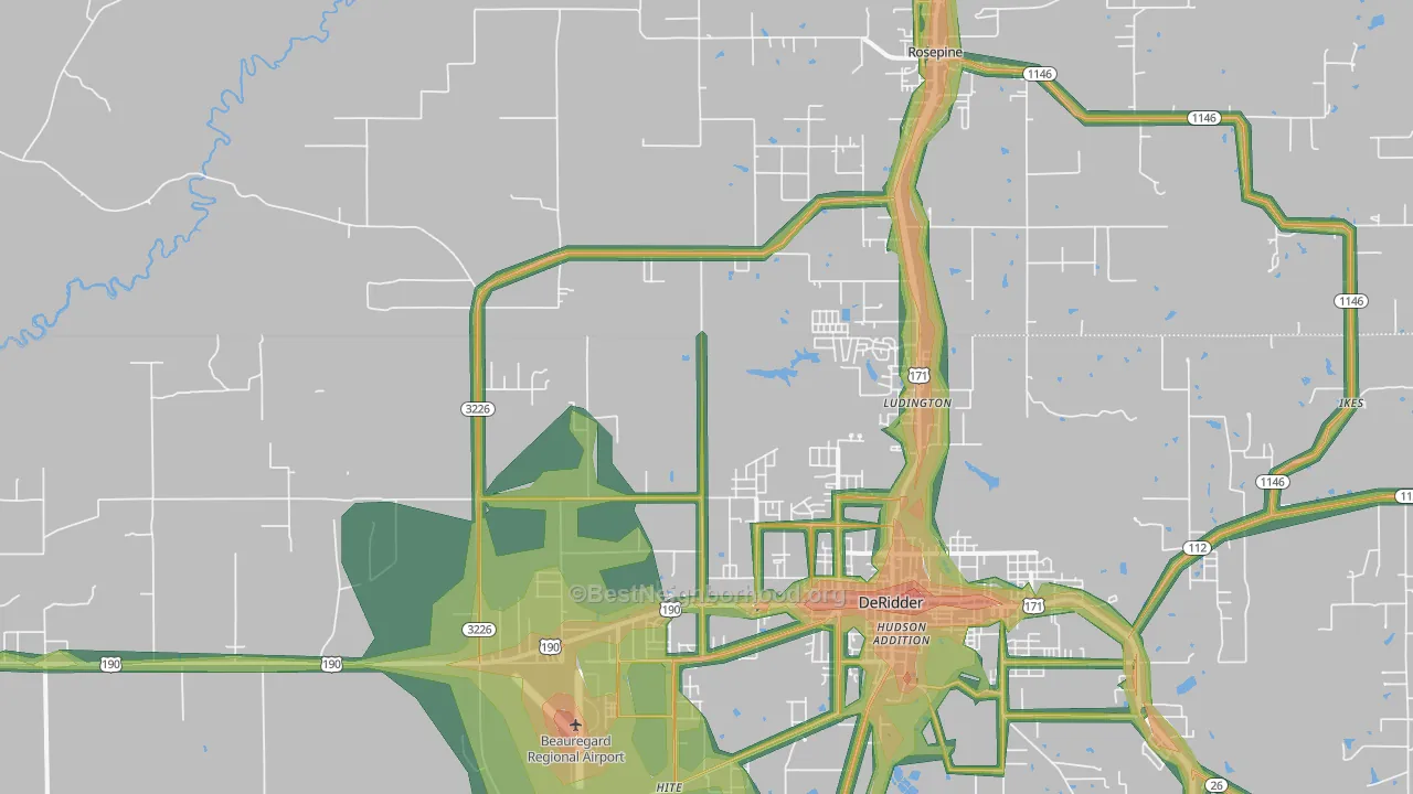 Ludington, LA Map of Noise Levels in Ludington