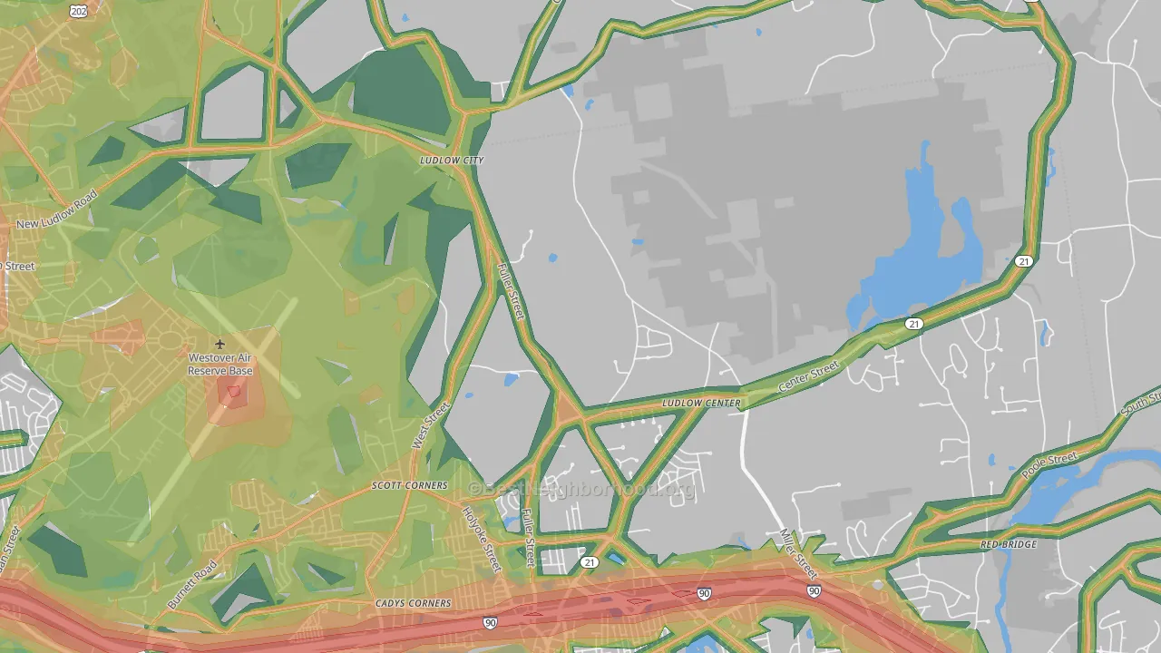 Ludlow Center, MA Map of Noise Levels in Ludlow Center