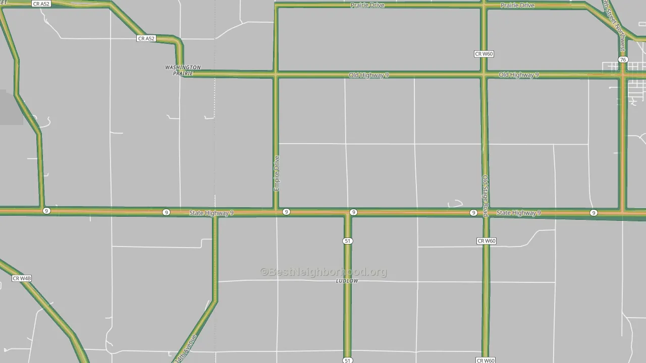Ludlow, IA Map of Noise Levels in Ludlow