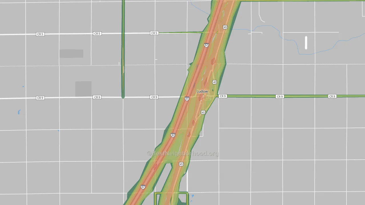 Ludlow, IL Map of Noise Levels in Ludlow