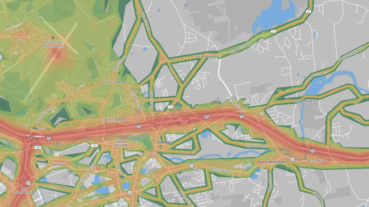Ludlow, MA Map of Noise Levels in Ludlow