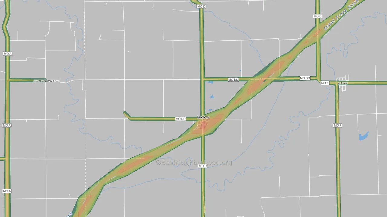 Ludlow, MO Map of Noise Levels in Ludlow