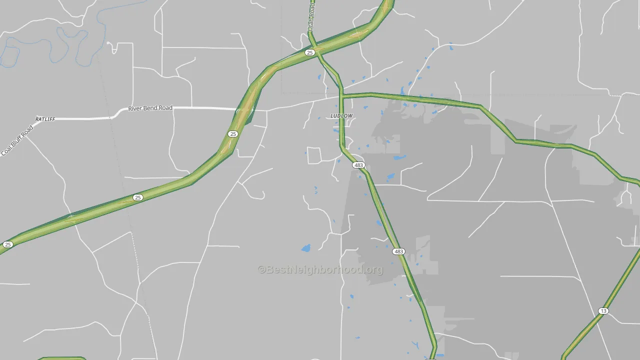 Ludlow, MS Map of Noise Levels in Ludlow