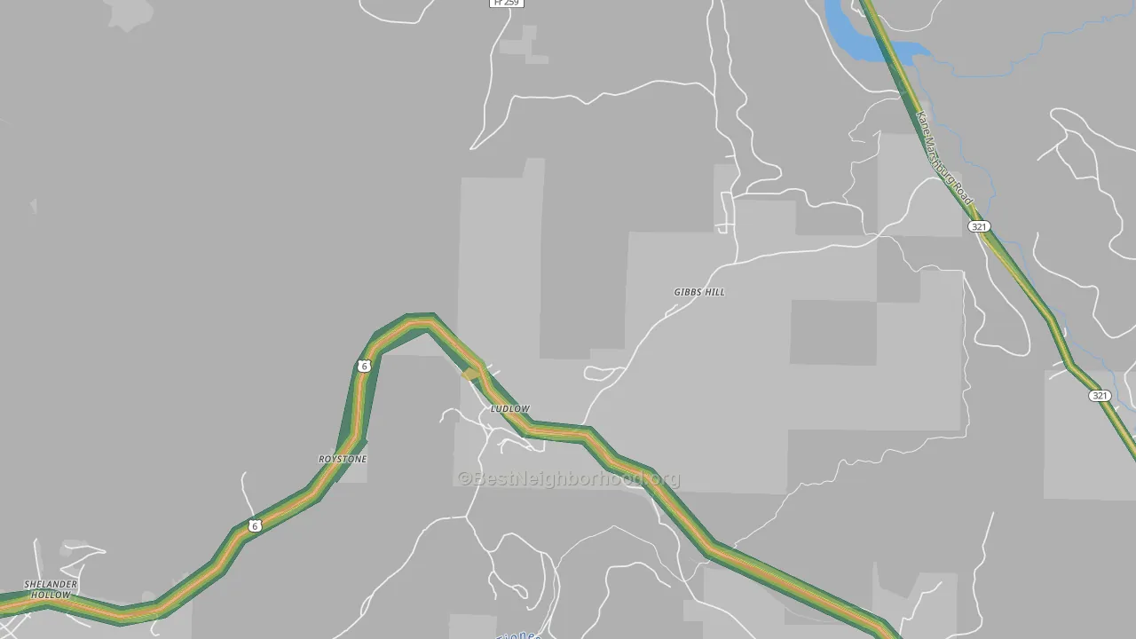 Ludlow, PA Map of Noise Levels in Ludlow