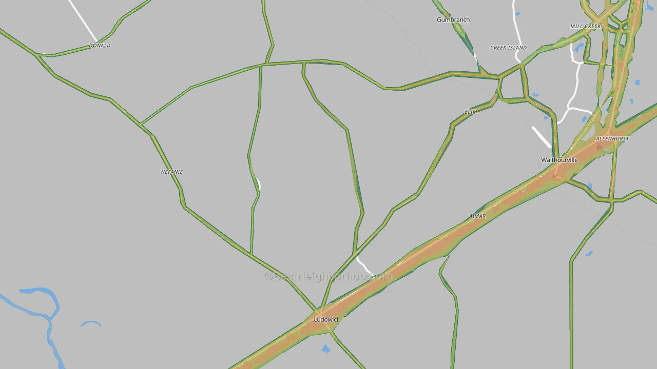 Ludowici, GA Map of Noise Levels in Ludowici