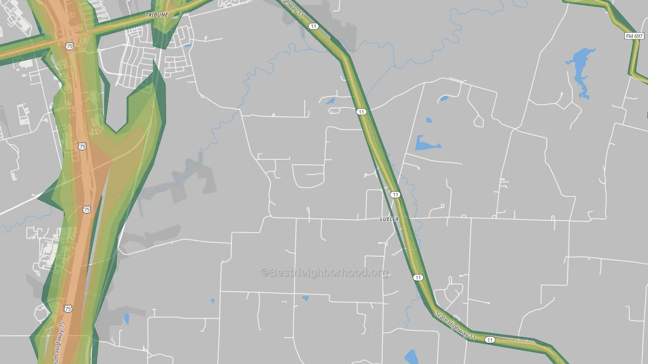 Luella, TX Map of Noise Levels in Luella