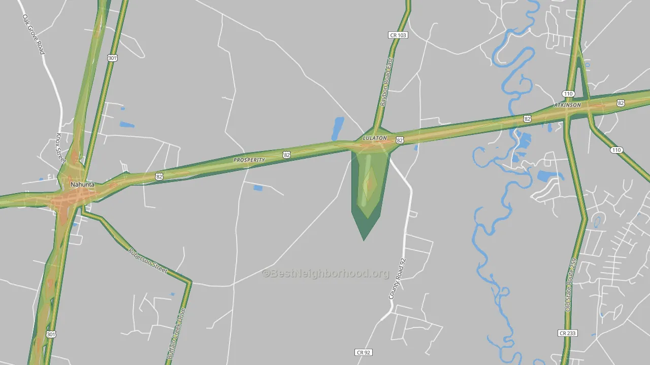 Lulaton, GA Map of Noise Levels in Lulaton