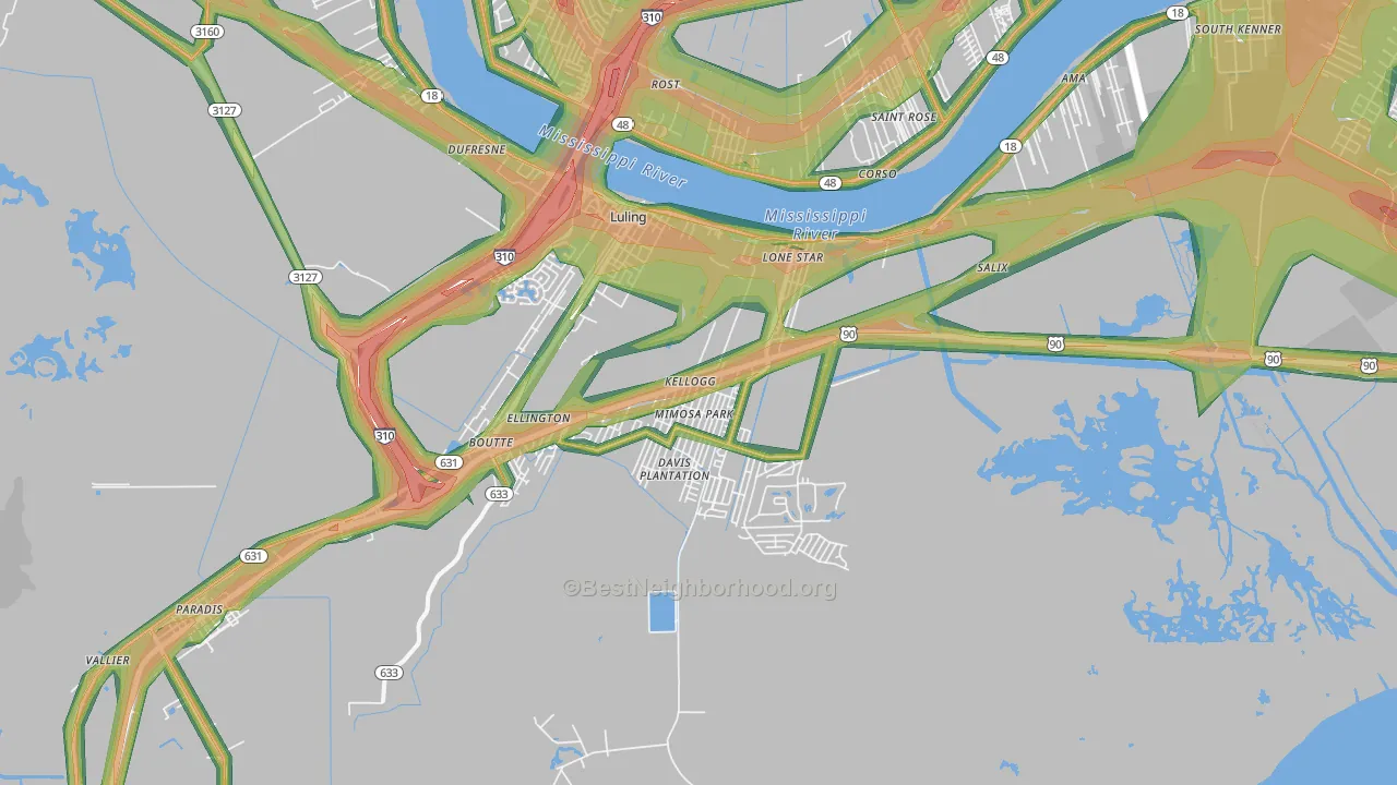 Luling, LA Map of Noise Levels in Luling