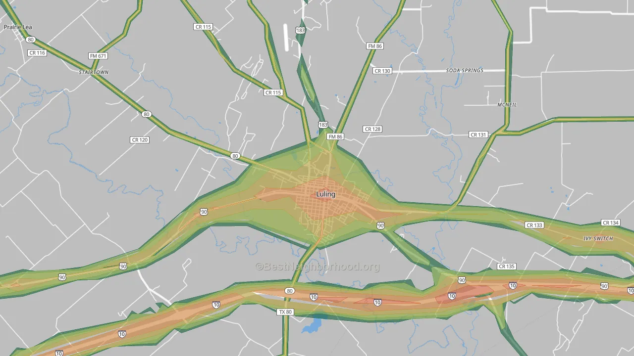 Luling, TX Map of Noise Levels in Luling