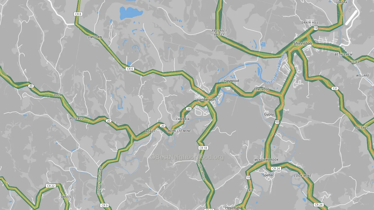 Lumberport, WV Map of Noise Levels in Lumberport