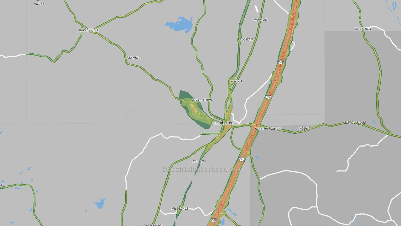 Lumberton, MS Map of Noise Levels in Lumberton