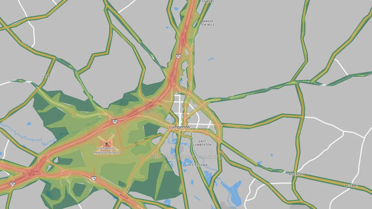 Lumberton, NC Map of Noise Levels in Lumberton