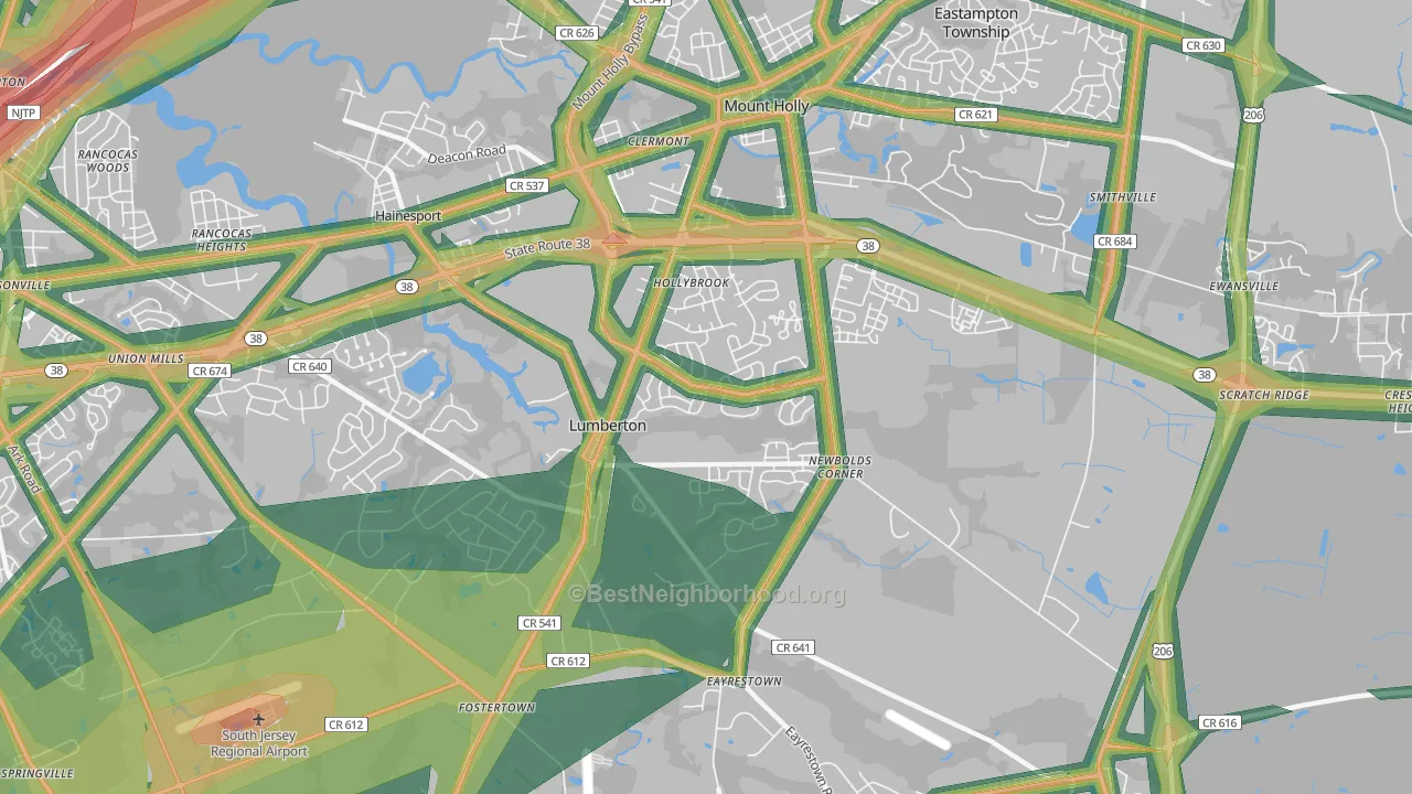 Lumberton, NJ Map of Noise Levels in Lumberton