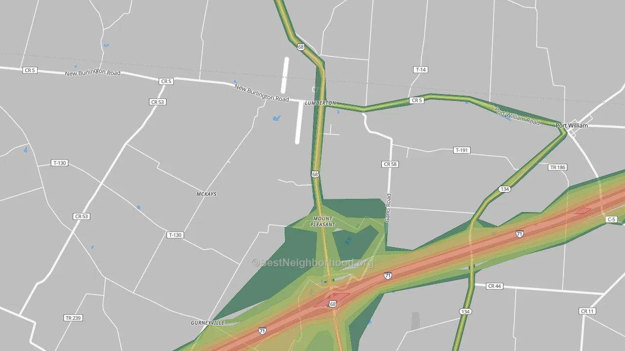Lumberton, OH Map of Noise Levels in Lumberton