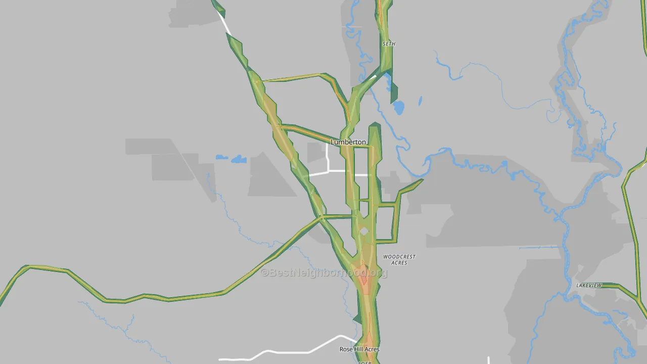 Lumberton, TX Map of Noise Levels in Lumberton