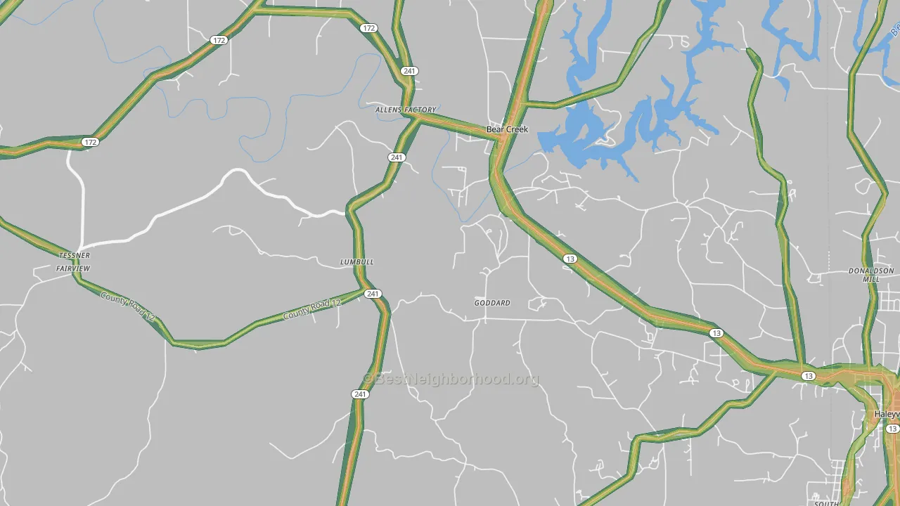 Lumbull, AL Map of Noise Levels in Lumbull