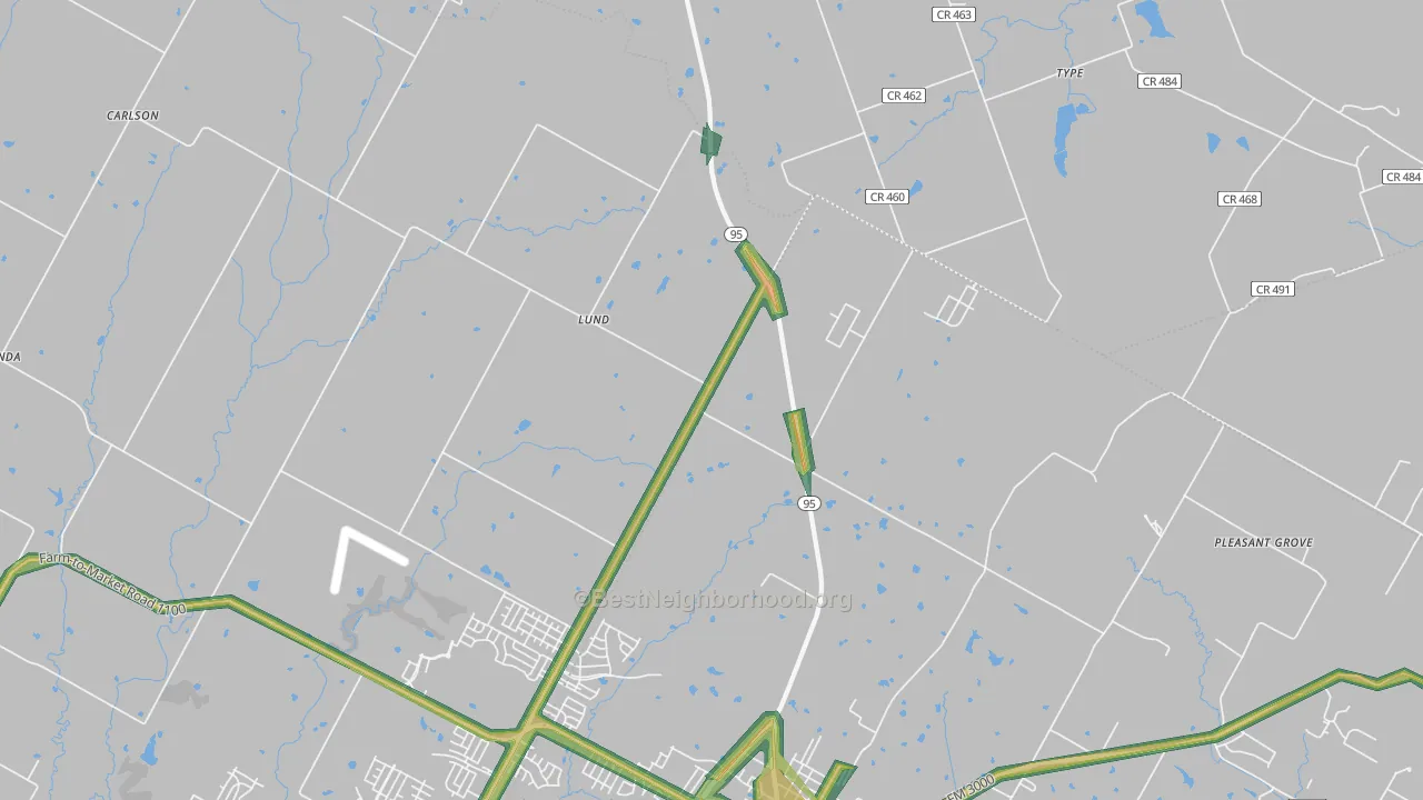 Lund, TX Map of Noise Levels in Lund