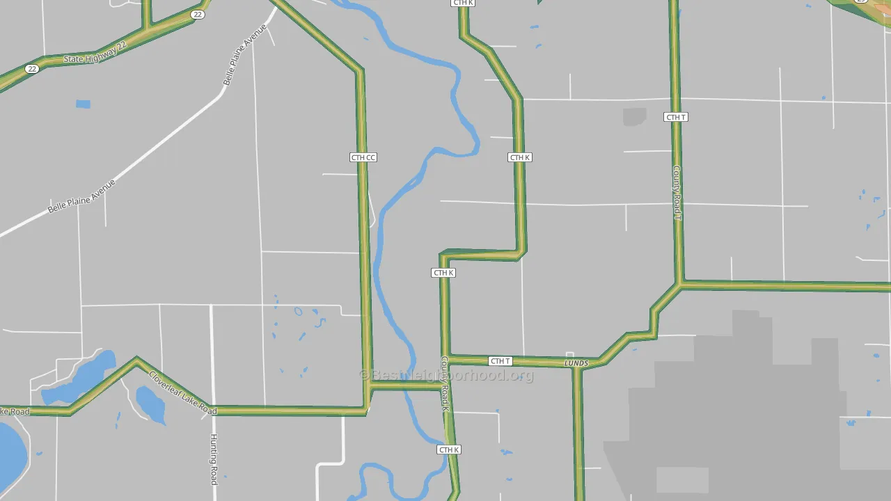 Lunds, WI Map of Noise Levels in Lunds