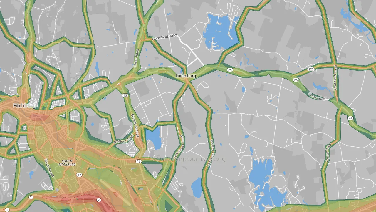 Lunenburg, MA Map of Noise Levels in Lunenburg