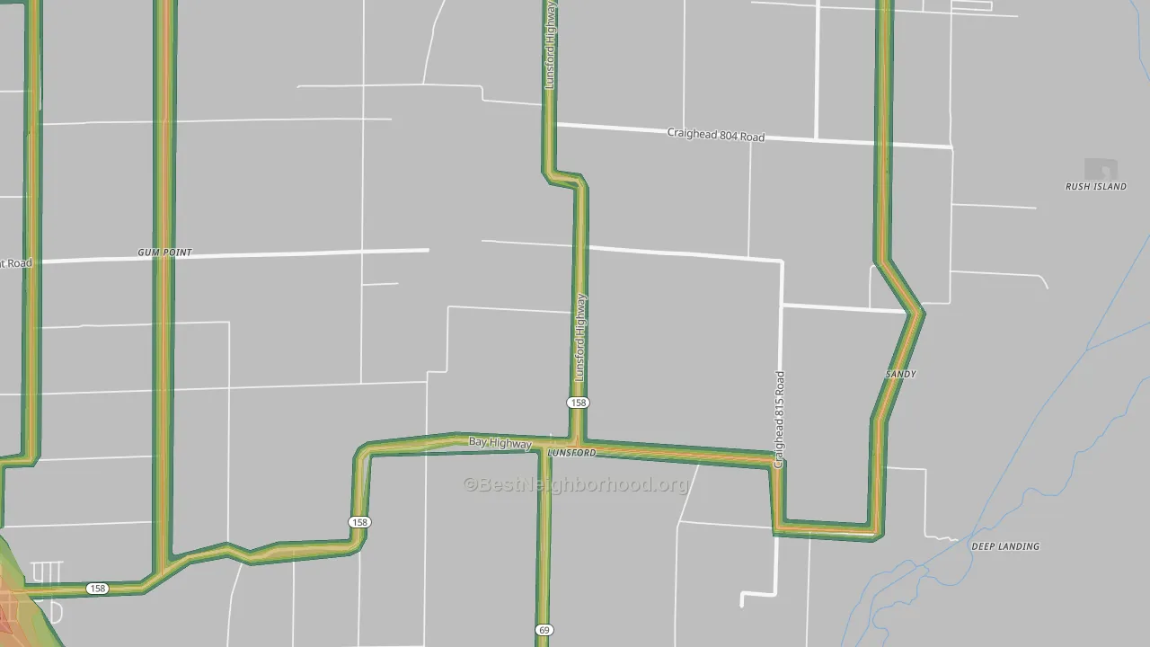 Lunsford, AR Map of Noise Levels in Lunsford