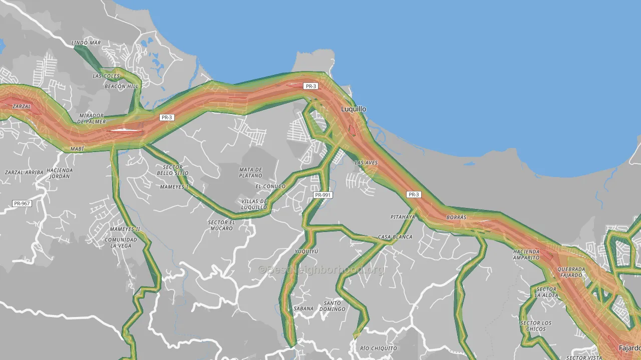 Luquillo Municipio, PR Map of Noise Levels in Luquillo Municipio